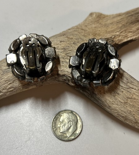 Vintage Sapphire, AB Rhinestone & Blue Pearl Earrings - Picture 3 of 4
