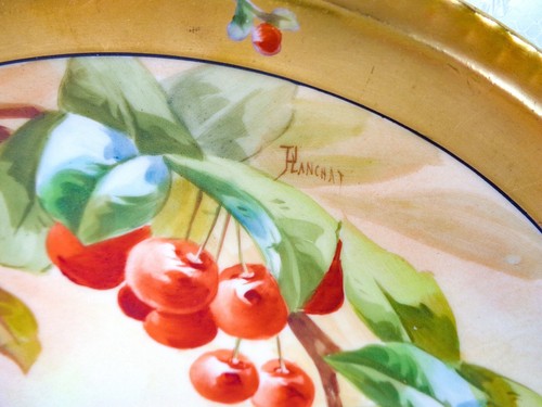 Antique Limoges Pickard Teapot Sugar Creamer Set and Plate Hand Painted Cherries - Picture 12 of 15