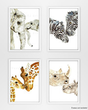 Set of 4 Jungle Animal Prints - watercolour nursery prints, neutral nursery art