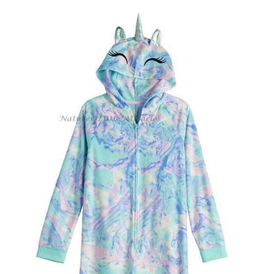 Unicorn One Piece Pajamas Union Suit Hoodie Size 6-16 Girl Christmas  Costume NWT