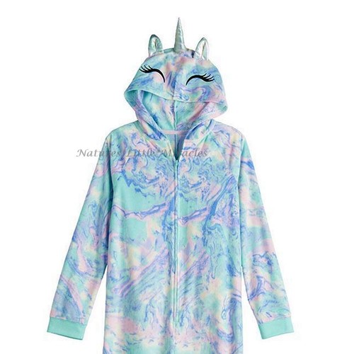 Unicorn One Piece Pajamas Union Suit Hoodie Size 6-16 Girl Christmas Costume NWT - Picture 2 of 2