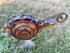Carnival Glass 7” Amber Glass Snail w Copper Wire Vintage On 40” Garden Stake — photo 3