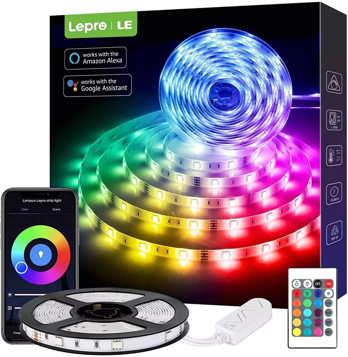 Lepro Wifi Smart LED RGB Strip Lights 5m 5050. Voice Control Alexa