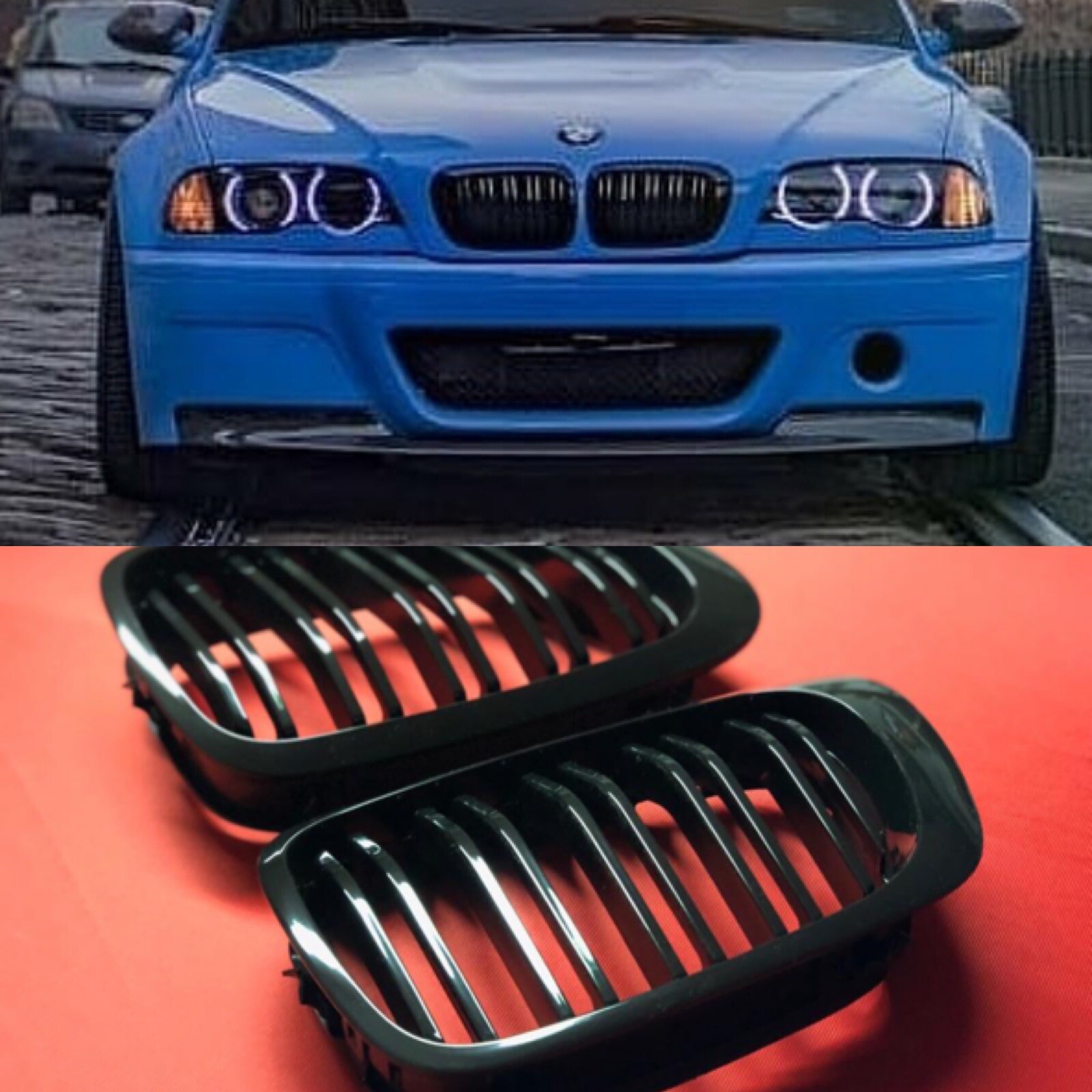 01-06 BMW E46 M3 Front Kidney Grilles Grills Gloss Black F8X M3 M4 ...