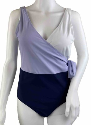 Cupshe One Piece Side Tie Swimsuit Lavender Colorblock Surplice Bodice Size L