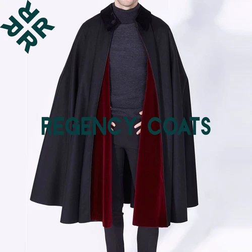 Navy Blue wool cape With velvet collar, Unisex Handmade cape, Elegant dress Cape