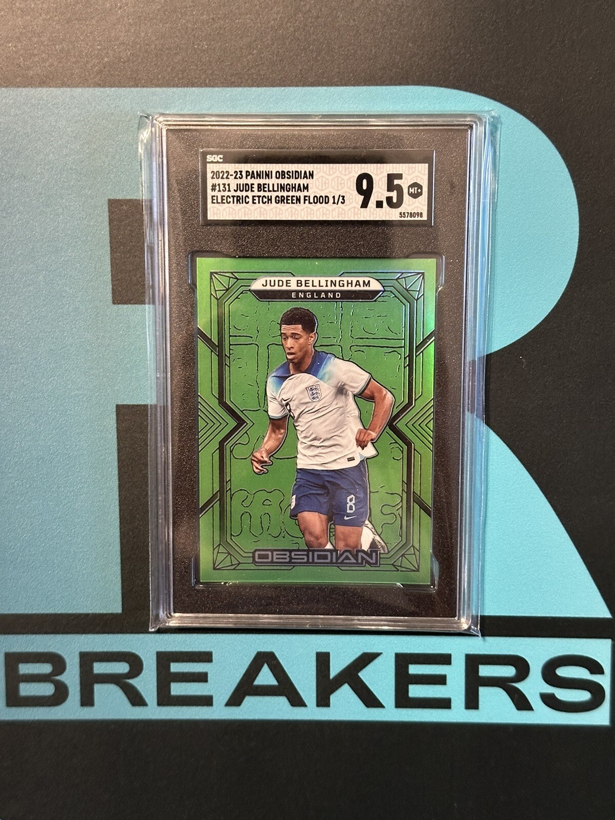 Jude Bellingham 22-23 Obsidian Electric Etch Green Flood /3 SGC 9.5