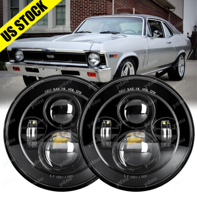 Pair 7'' Inch Round LED Headlights Projector Hi/Lo Beam For 1963-1978 Chevy Nova