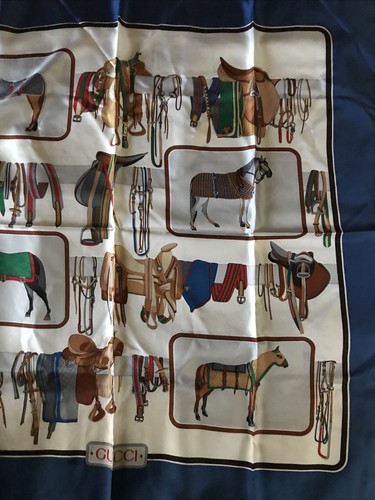 FAB! VTG Gucci Equestrian & Horses Design 100% Silk Scarf Made in Italy MINT! - Picture 6 of 10