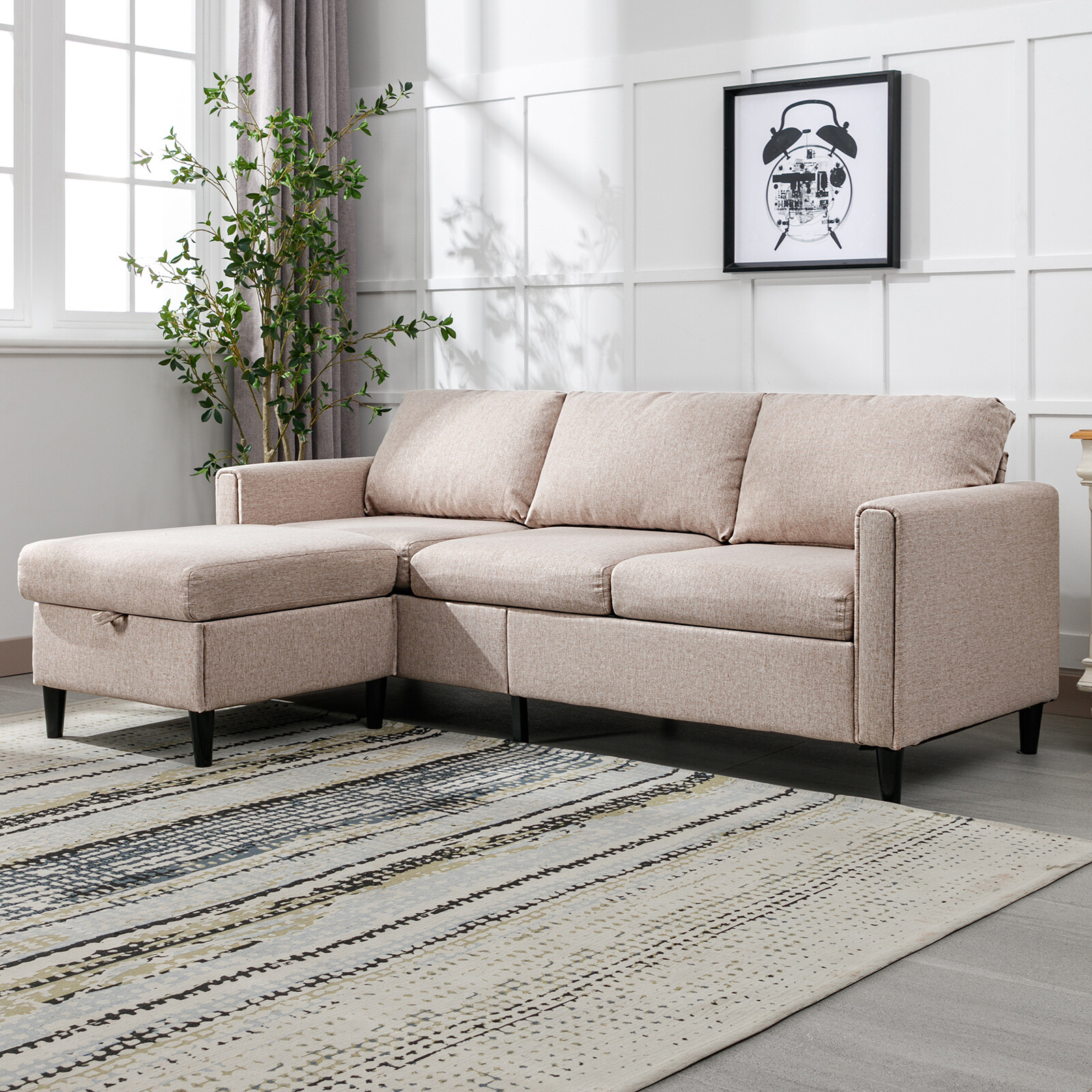 77"Convertible Sectional Sofa with Storage Ottoman,L Shaped Sofa,3 Seater Sofa