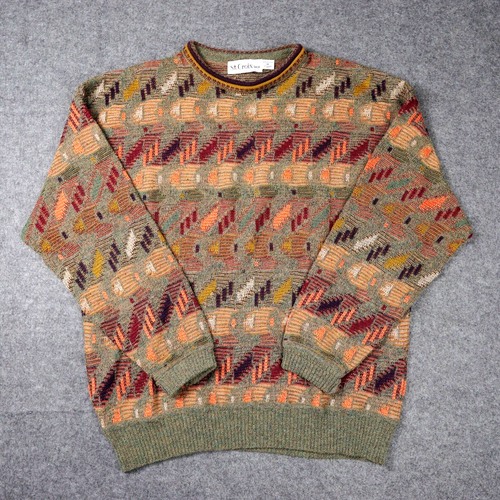 Vintage St Croix Sweater 90s Medium Colorful Geometric Knit Biggie Cosby Coogi - Picture 2 of 11