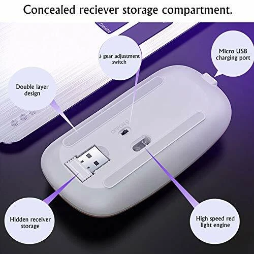 2.4GHz Wireless Optical Mouse USB Rechargeable RGB Cordless Mice For PC Laptop - Image 4 of 4