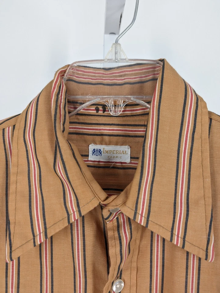 Vintage 1960s Imperial Fabric Soft Poplin Cotton Stripe Shirt 44" USA Brown - Image 3 of 3