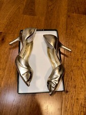 Nina Evening Silver Metallic Leather Twist Detail Peep Toe Stilettos - Size 8.5