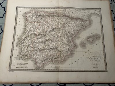 Large Old Antique Spain Iberian Peninsula Portugal Madrid Lisbon 1831 Lapie map