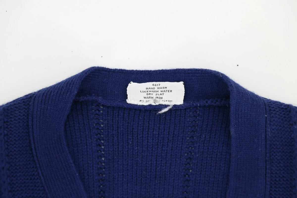 VINTAGE Kmart Womens Button Cardigan Sweater with Knit Belt Sz Medium Navy Blue