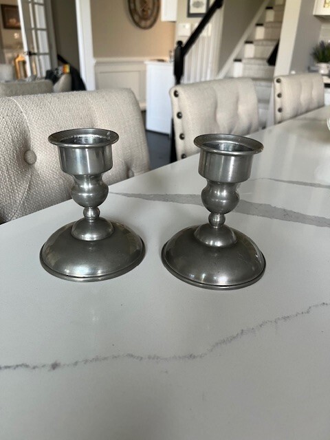 Vintage Hanle Pewter Weighted Candlesticks Candle Holders 4.5” Tall Set Of 2