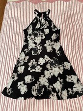 Express Fit/Flare Halter Keyhole Back Black Floral Print Lined Dress Size 8