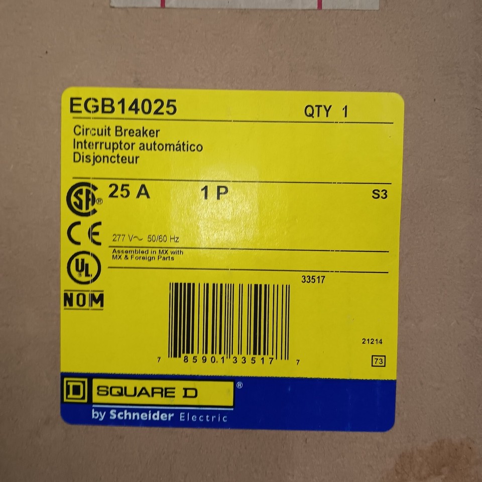 NEW SQUARE D 25 AMP BOLTON CIRCUIT BREAKER 1 POLE 277 VAC EGB14025 eBay