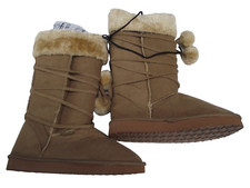 BNWT Ladies Sz 6 Rivers Doghouse Long Mock Fur Trim Tan Long Slipper Boots