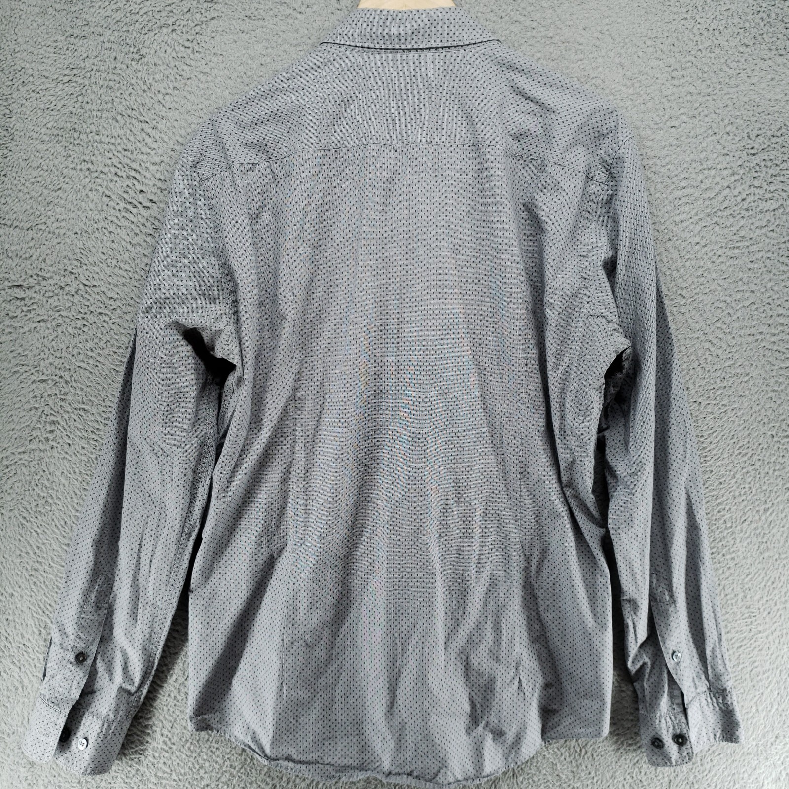 HUGO BOSS Ridley_36F Dress Shirt Mens L Slim Fit Gray Dot Check Egyptian Cotton