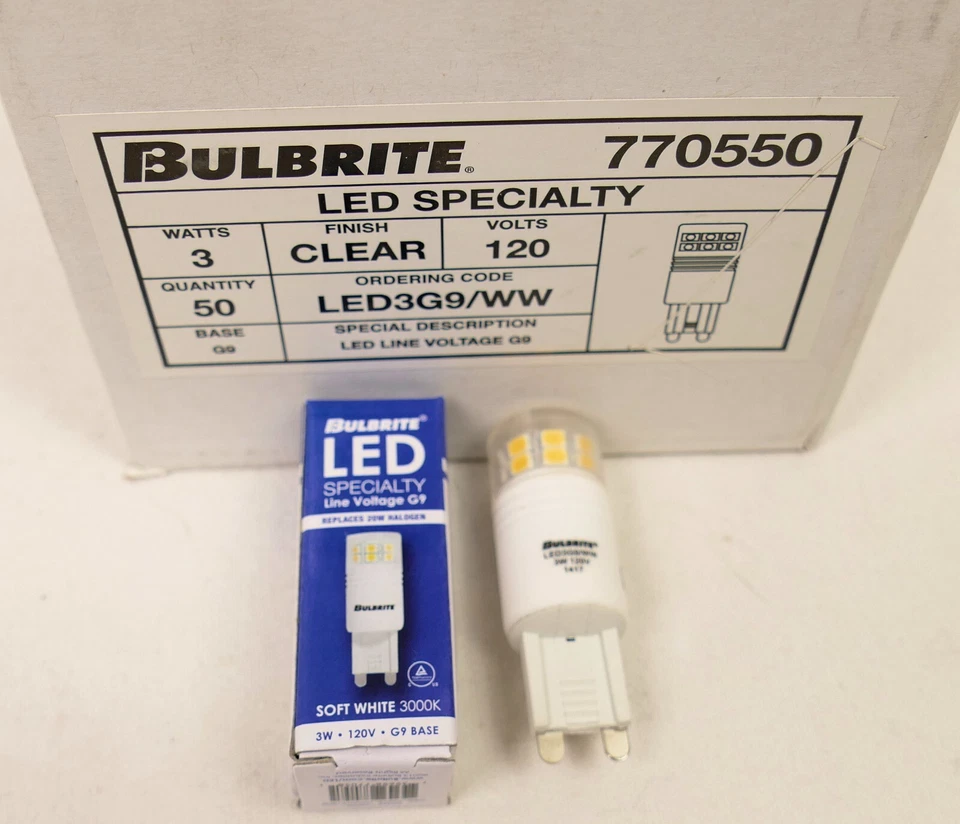 Box of 50 Bulbrite LED3G9/WW 3 Watt LED T4 G9 Bulbs 120V 20W Halogen Equivalent - Image 3 of 4