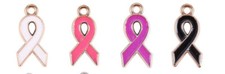 4 Cancer Awareness Charms Enamel Ribbon Pendants Gold White Pink Purple Mix