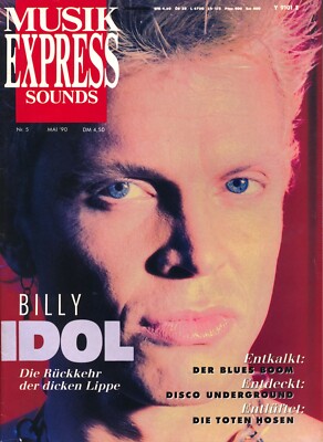 BILLY IDOL Titelstory im ME/SOUNDS Heft #5, Mai 1990 plus Nick Cave, D. Hopper  