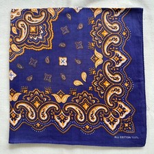 Mens Bandana Blue Cotton Paisley Floral Yellow Vintage Handkerchief Kerchief 20"