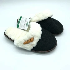 Vonmay Womens Clog Slipper Faux Fur Lined Slip On Knit Black Ivory Size 5-6