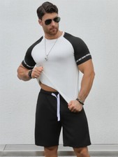 Men Summer Outfit 2-Piece Set Short Sleeve Shirt and Shorts Sweatsuit Set