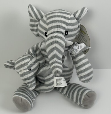 KELLYTOY Elephant Plush Lovey Rattle Set Gray White Stripe Knit Kelly ...