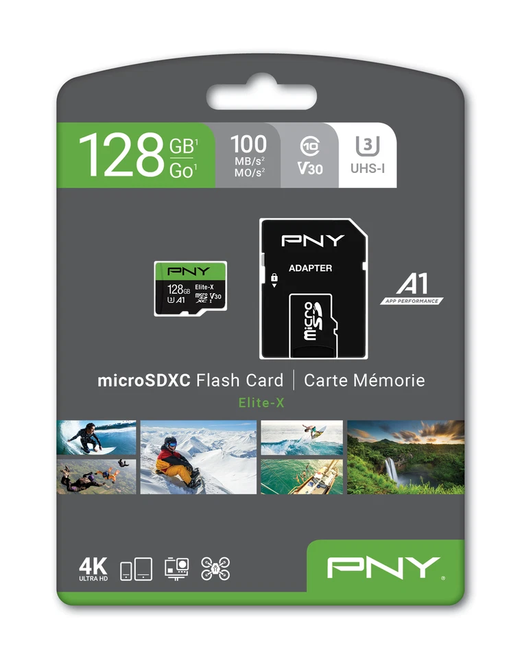 PNY 128GB Elite-X microSDXC UHS-I/U3 Class 10 Memory Card with Adapter 4K - Image 2 of 4