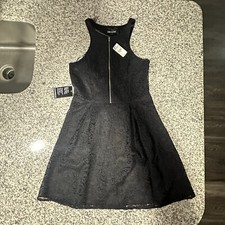 Express Women Size 8 Black Front Zip Mesh Lined Floral Sleeveless Mini Dress NWT