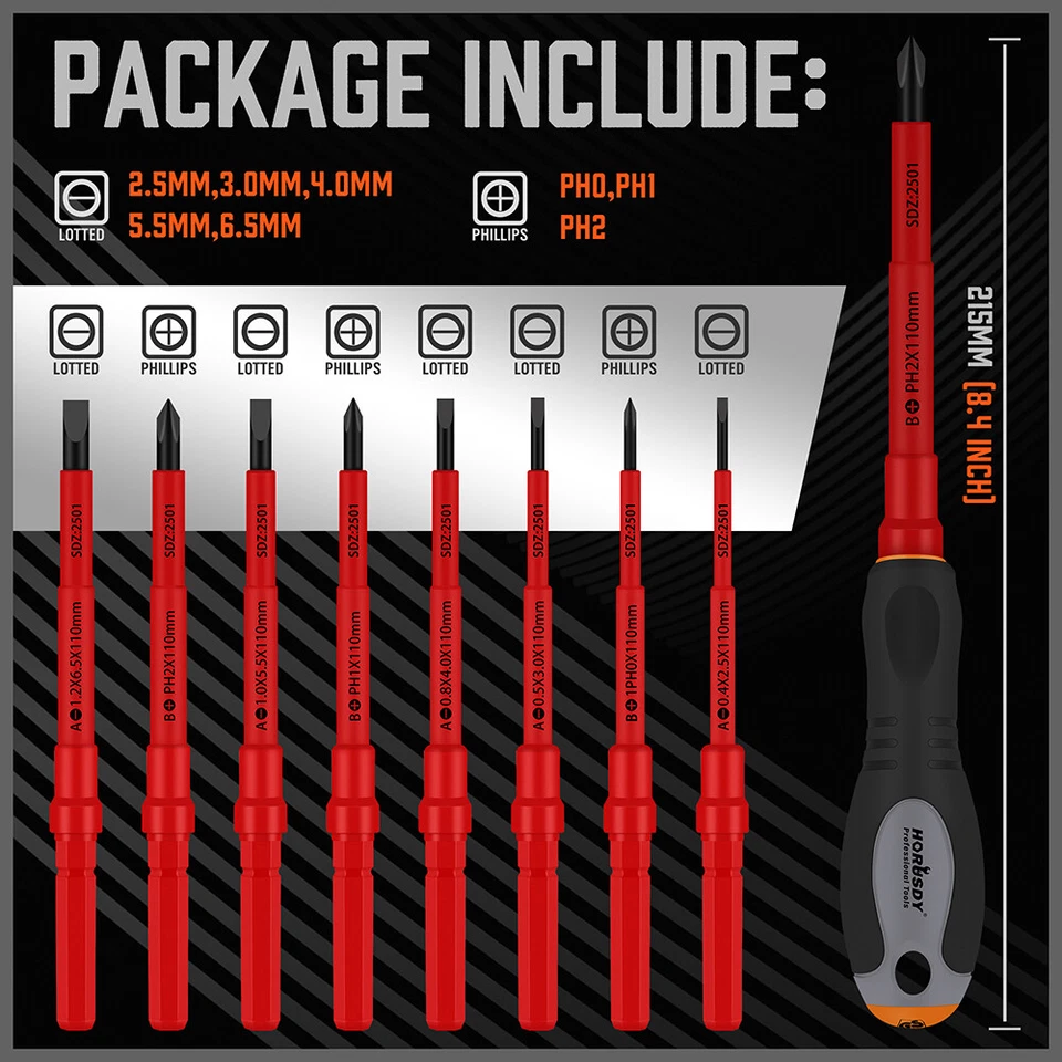 HORUSDY 1000v Insulated Screwdriver Set 10PC All-in One Magnetic Tip Elactrician - Image 3 of 4