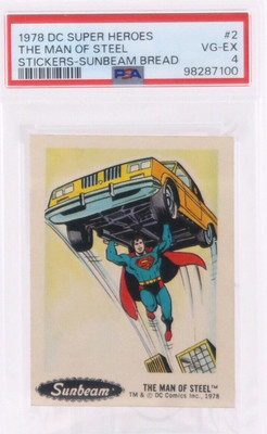 1978 Sunbeam Bread DC Superheroes Stickers THE MAN OF STEEL #2 PSA 4 Superman