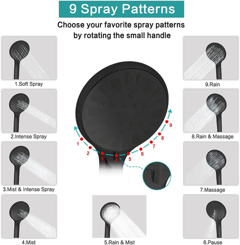 Shower Head, 8‘’ High Pressure Rainfall/Handheld Shower Combo with 11'' Extensio - Picture 4 of 7