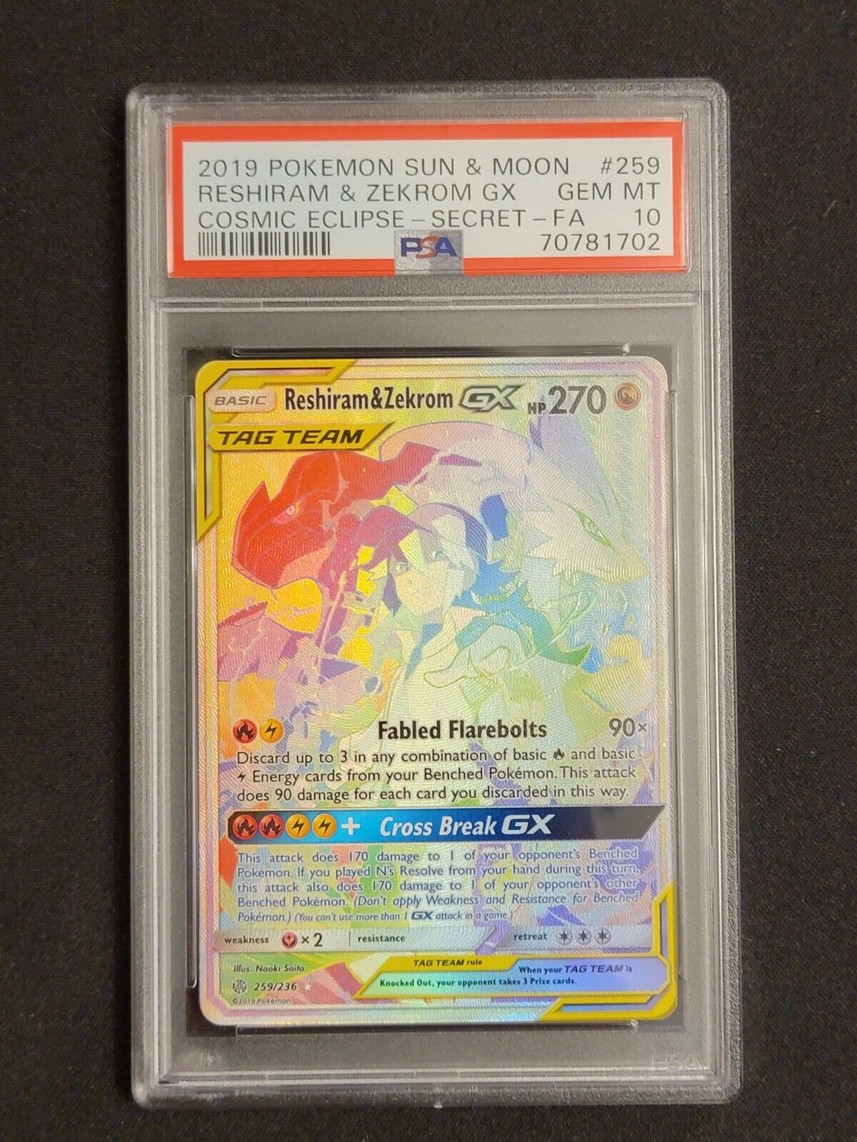 Mavin  zekrom and reshiram GX Full Art - Cosmic Eclipse PSA 10