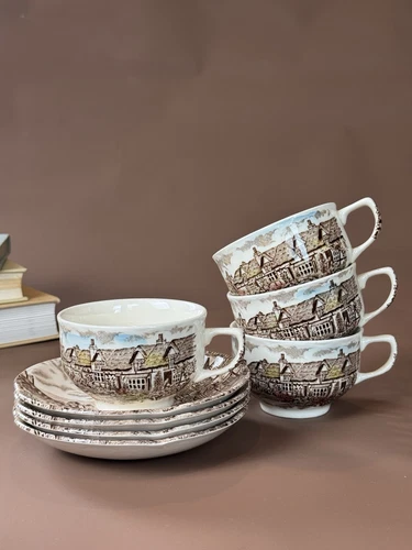 Johnson Brothers Olde English Countryside Cups & Saucers 4 Sets  England Vintage