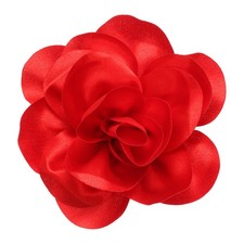 Rose Flower Brooch, 6.3 Inch Handmade Satin Fabric Lapel Pins, Red