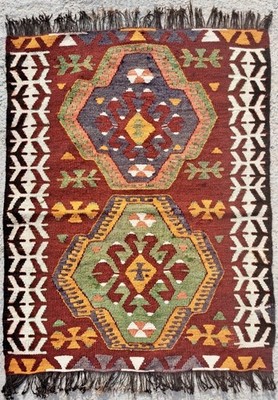 Vintage Handgeknüpfter Mersin Anamur Kelim Teppich aus der Türkei - 100 cm x 80 cm