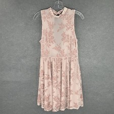 Forever 21 Dress Womens Sz L Blush Velvet Floral Burnout Sheer Halter Coquette