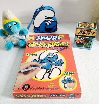 SMURF Lot Radio Plush Shrinky Dinks PVC Figurine Vintage Collector 1980s