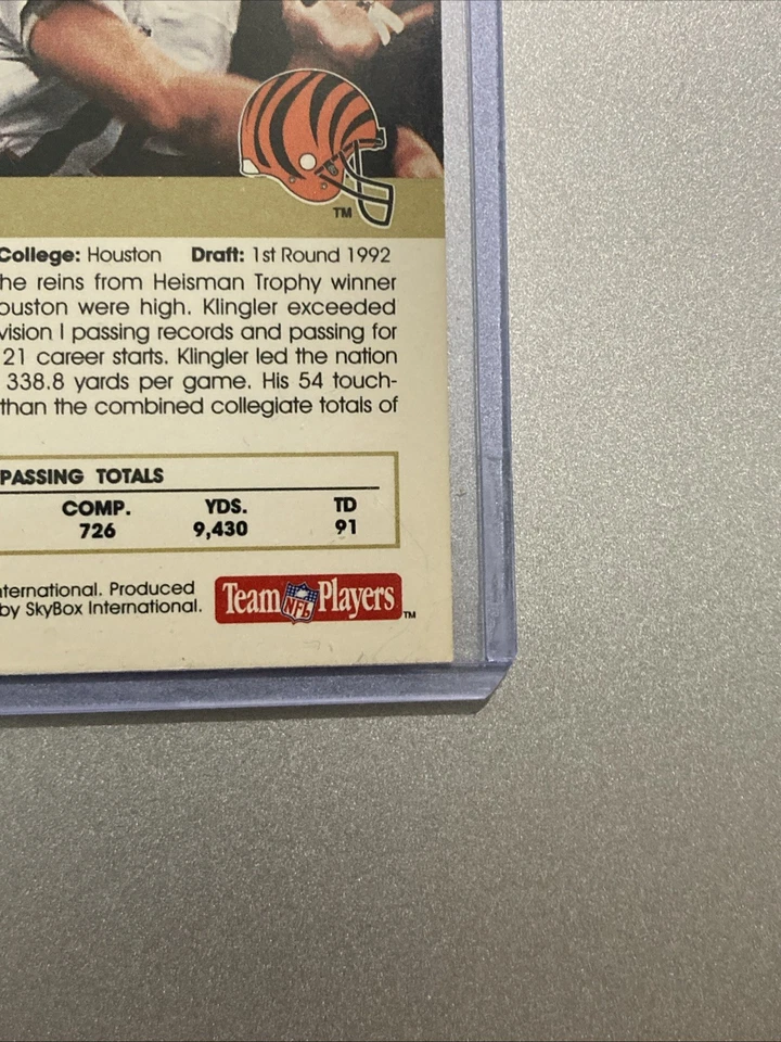 1992 Skybox Primetime - David Klingler #238 (RC) Cincinnati Bengals - Image 4 of 4