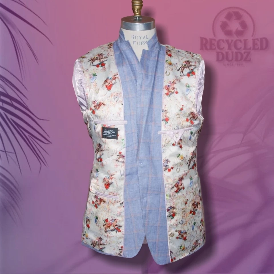 Tallia for Lansky Bros Memphis Men's 42 Blue Pink Check 100% Linen Blazer Elvis - Image 3 of 4