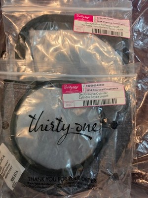 LOT OF 2 (NEW)Thirty One GET CREATIVE CYLINDER AND RECTANGLE Charcoal Crosshatch