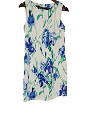 Spring Dress White Blue Floral Shift Midi Easter Classic regal 10 cottage
