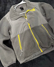 The North Face Unisex Kids Fleece Jacket Gray Yellow Full Zip Solid Youth MD