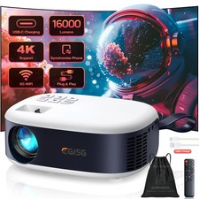 Mini Projector with WiFi and Bluetooth, 1080P/4K Supported Movie Projector wi...