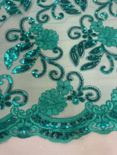Sedona Designz 48/50" Wide Corded Queen Floral Lace Fabric with Sequins   Mesh E